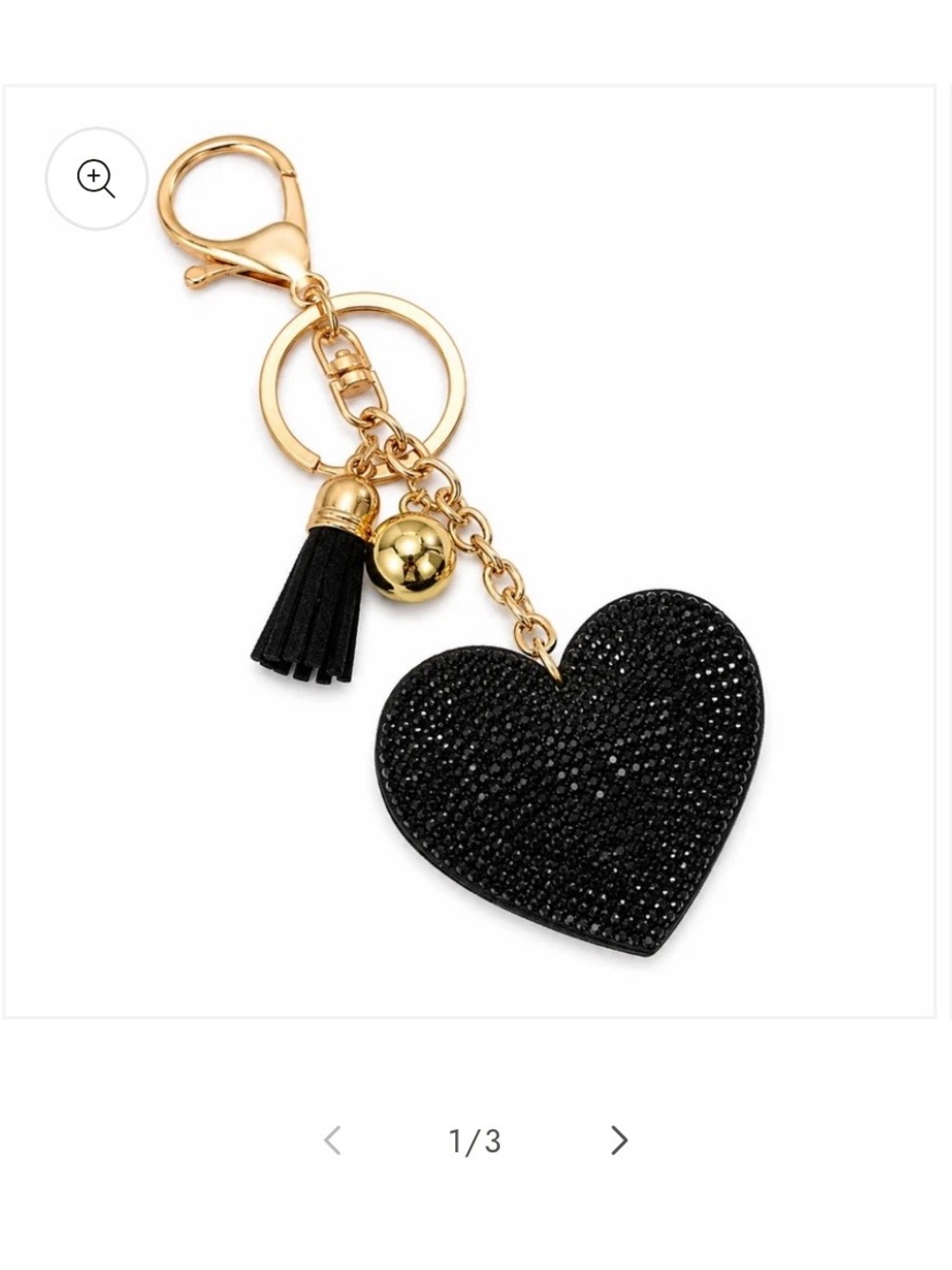 Gold Hardware Black Heart Keychain with Tassel